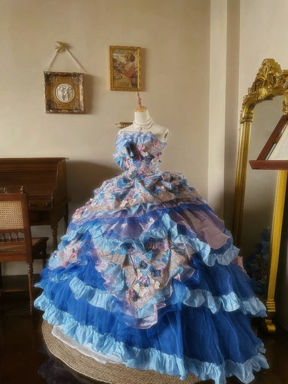 Newest Prom Dress Strapless Pleated Tiered Evening Dress Quinceanera Dress Ball Gown        D4358
