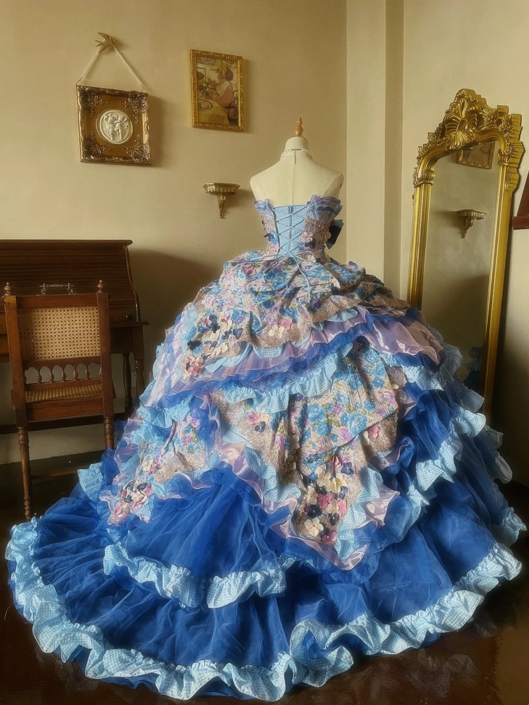 Newest Prom Dress Strapless Pleated Tiered Evening Dress Quinceanera Dress Ball Gown        D4358