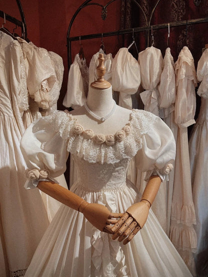 Retro Wedding Dress Crew Neck Pleated Wedding Dress  D4370