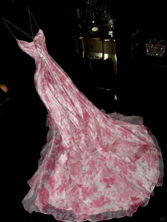 Newest Prom Dress Spaghetti Straps Print Birthday Party Dress Evening Dress   D4394