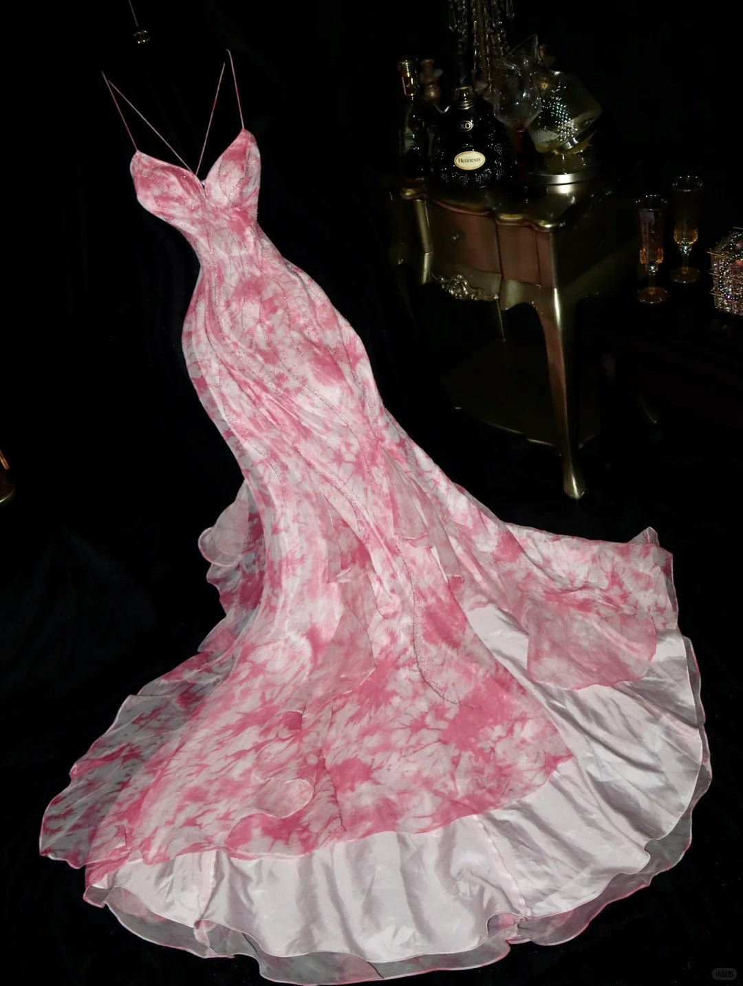 Newest Prom Dress Spaghetti Straps Print Birthday Party Dress Evening Dress   D4394