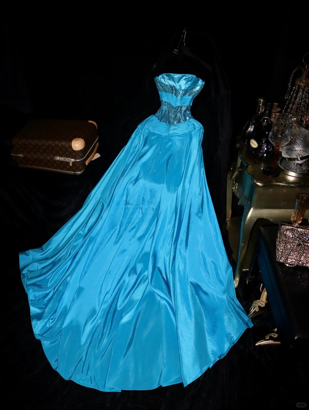 Shiny Prom Dress Strapless Slit Birthday Party Dress Evening Dress   D4395