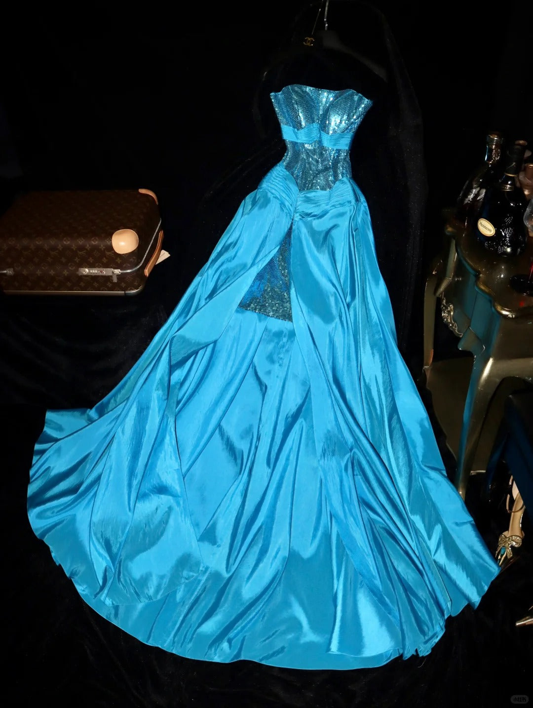 Shiny Prom Dress Strapless Slit Birthday Party Dress Evening Dress   D4395