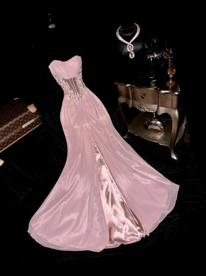 Stunning Prom Dress Strapless Slit Mermaid Birthday Party Dress Gala Dress Evening Dress   D4396