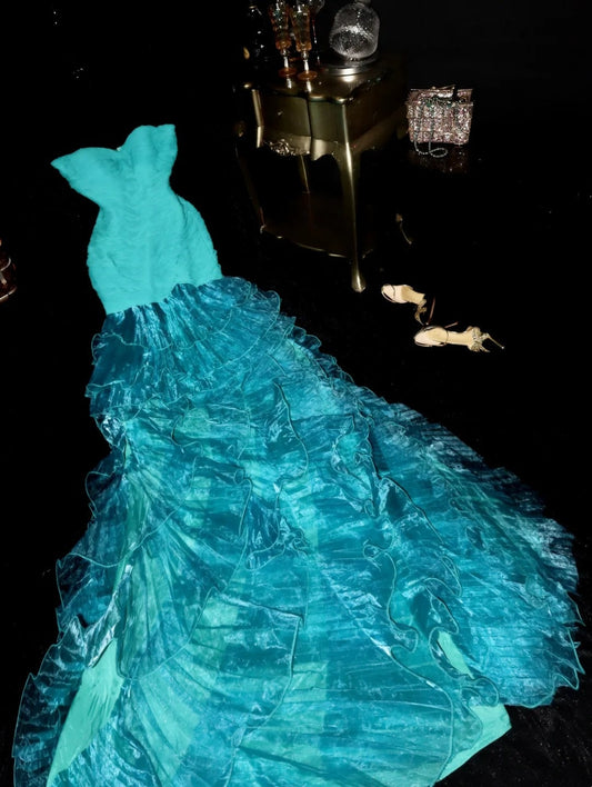 Elegant Prom Dress Sweetheart Ruffle Mermaid Birthday Party Dress Gala Dress Evening Dress   D4398
