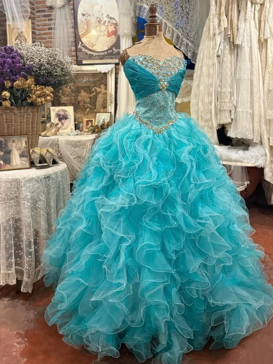 Charming Prom Dress Sweetheart Ruffle Evening Dress Quinceanera Dress Ball Gown      D4412