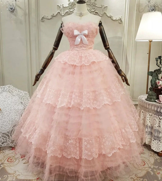 Beauty Prom Dress Strapless Pleated Tulle Evening Dress Quinceanera Dress Ball Gown      D4423