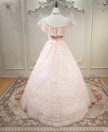 Cute Prom Dress Crew Neck Tiered Evening Dress Quinceanera Dress Ball Gown     D4427