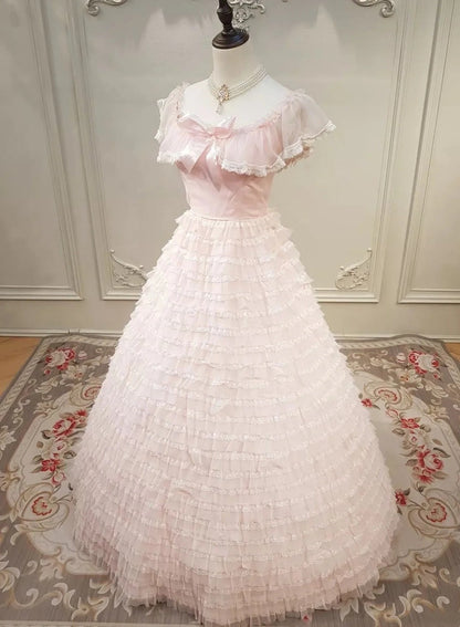 Cute Prom Dress Crew Neck Tiered Evening Dress Quinceanera Dress Ball Gown     D4427
