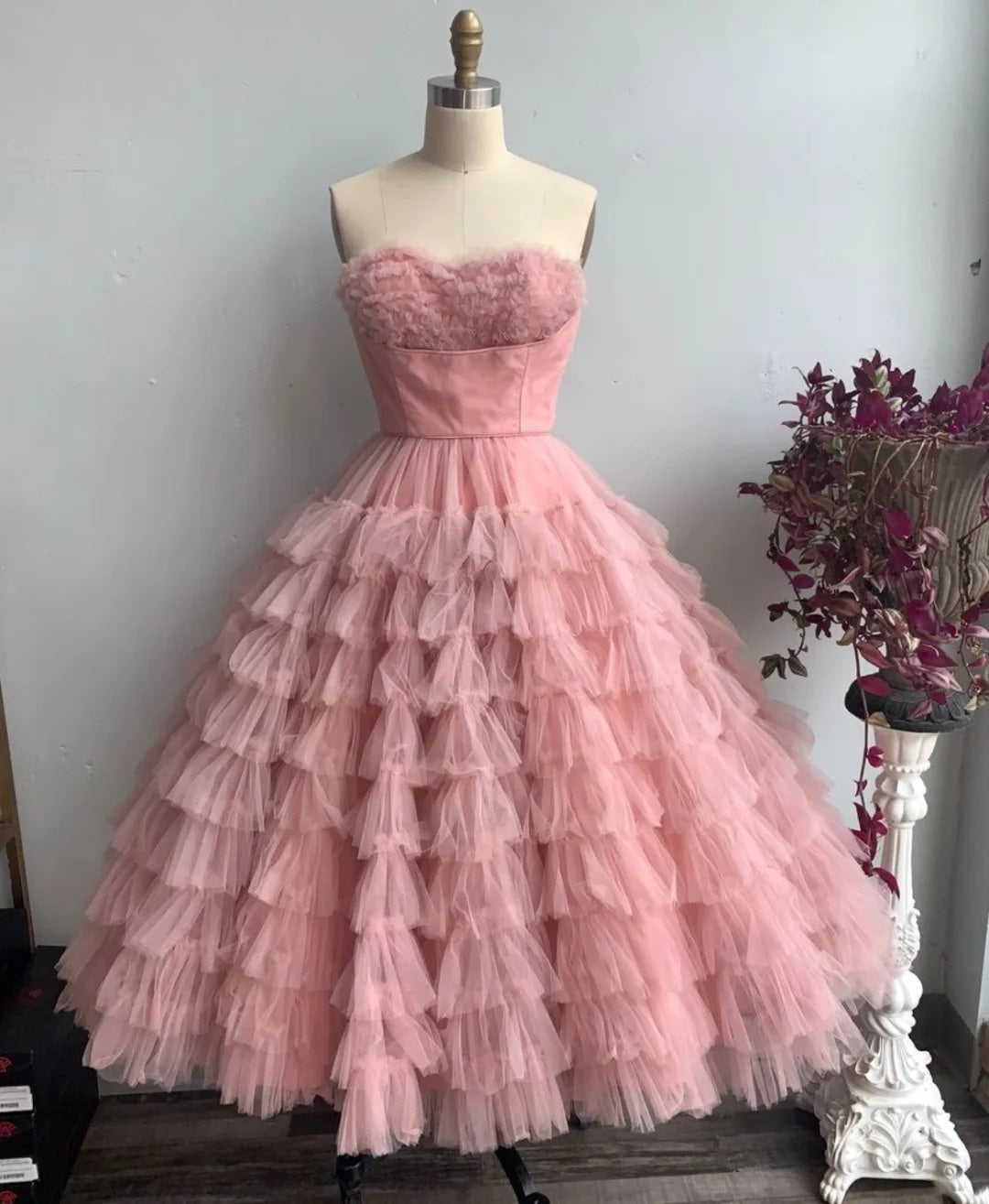 Elegant Prom Dress Strapless Tulle Pleated Gala Dress Evening Dress Formal Dress   D4428