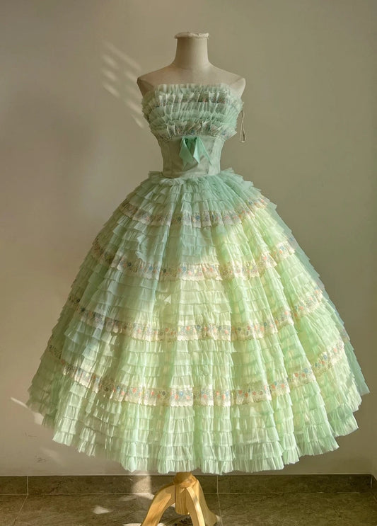 Elegant Prom Dress Strapless Tiered Pleated Birthday Party Dress Evening Dress Formal Dress   D4449