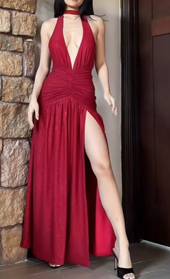 Sexy Prom Dress V-neck Backless Pleated Birthday Party Dress Cocktail Dress  D4461