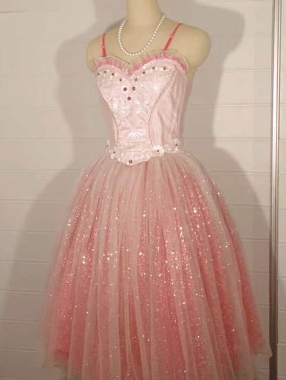 Shiny Homecoming Dress Spaghetti Straps Pleated Tulle Prom Dress Birthday Party Outfits    D4465