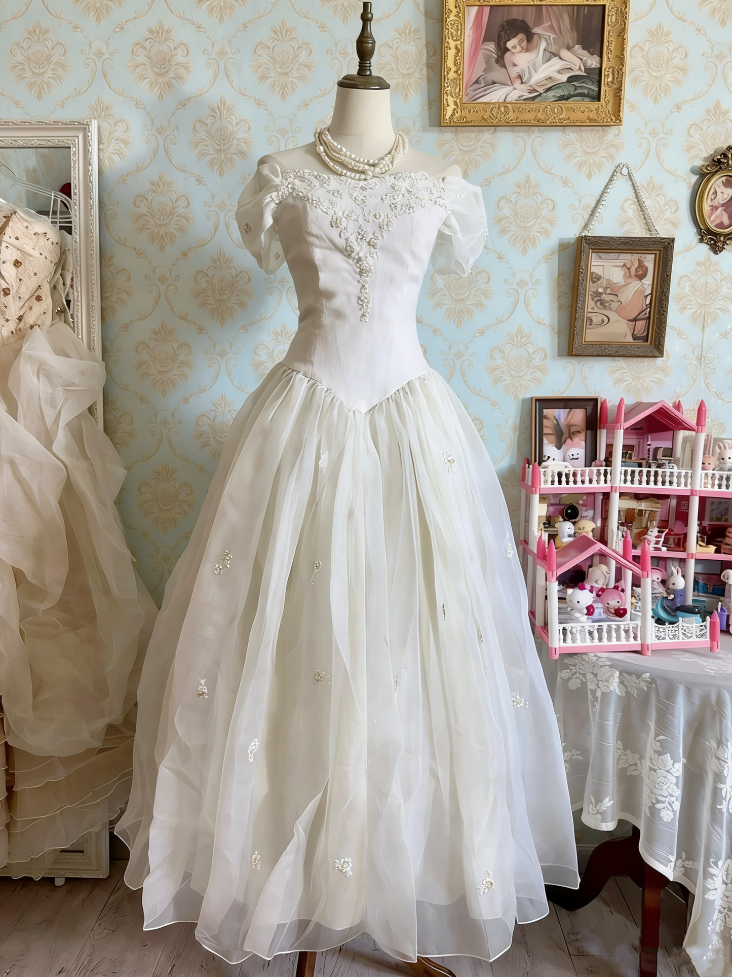Pretty Prom Dress Off Shoulder Pleated Tulle Birthday Party Dress Evening Dress  D4479