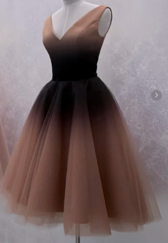 Ombre Prom Dress V-neck Pleated Tulle Gala Dress Evening Dress Cocktail Dress  D4502