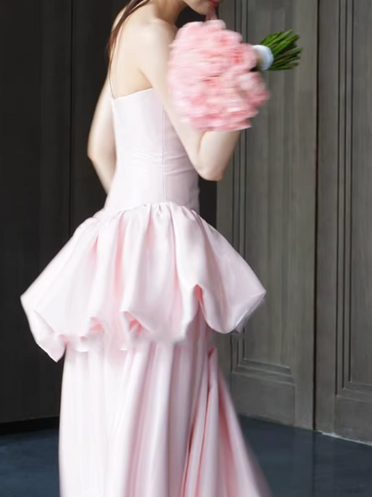 Cute Prom Dress Light Pink V-neck Pleated Gala Dress Evening Dress Formal Dress  D4509