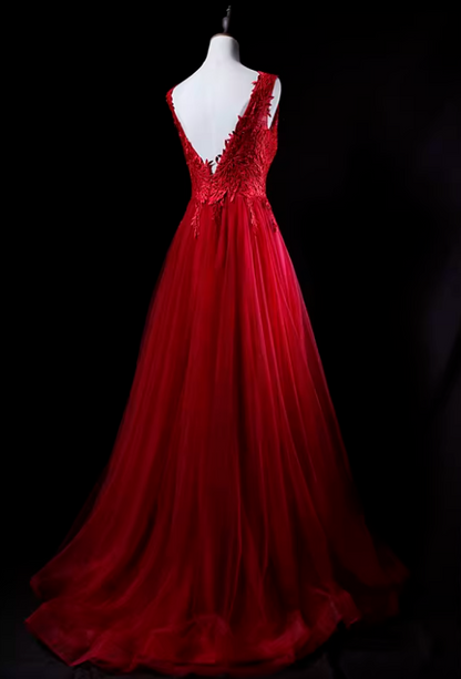 Charming Prom Dress V-neck Tulle Pleated Gala Dress Evening Dress Formal Dress  D4522