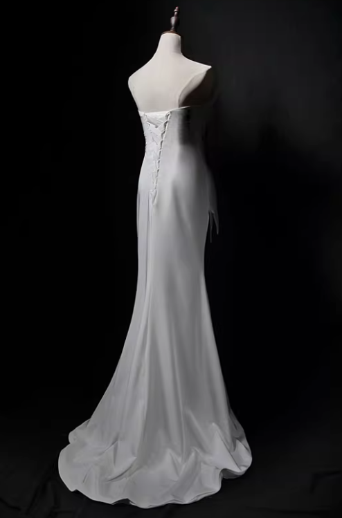 Charming Prom Dress White Strapless Mermaid Gala Dress Evening Dress Formal Dress  D4523