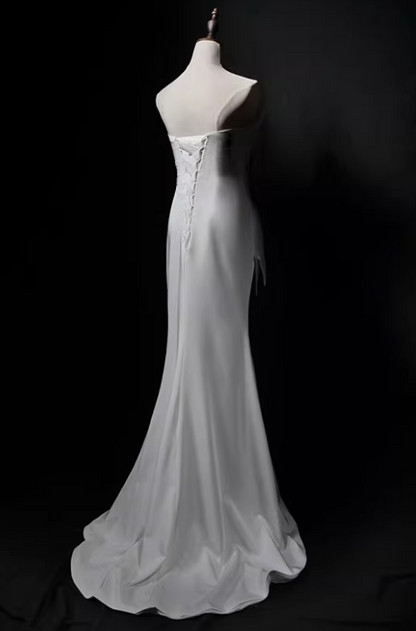 Charming Prom Dress White Strapless Mermaid Gala Dress Evening Dress Formal Dress  D4523