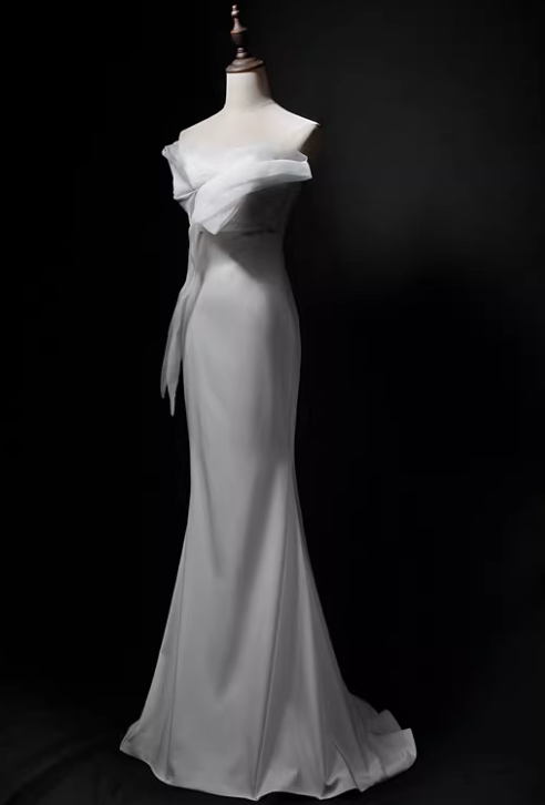 Charming Prom Dress White Strapless Mermaid Gala Dress Evening Dress Formal Dress  D4523
