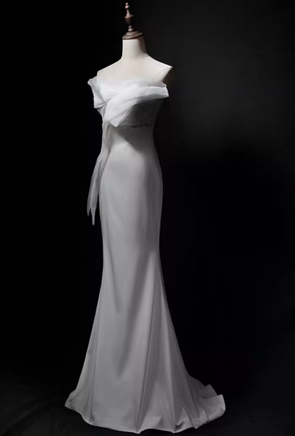 Charming Prom Dress White Strapless Mermaid Gala Dress Evening Dress Formal Dress  D4523
