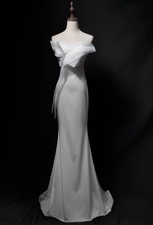 Charming Prom Dress White Strapless Mermaid Gala Dress Evening Dress Formal Dress  D4523