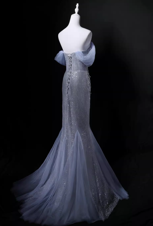 Shiny Prom Dress Off Shoulder Pleated Mermaid Gala Dress Evening Dress Formal Dress  D4526