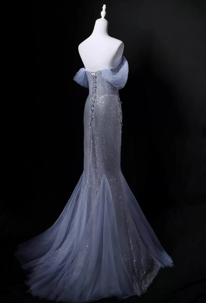 Shiny Prom Dress Off Shoulder Pleated Mermaid Gala Dress Evening Dress Formal Dress  D4526