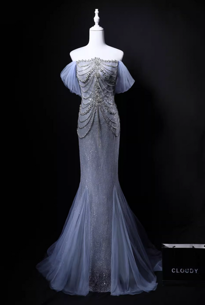Shiny Prom Dress Off Shoulder Pleated Mermaid Gala Dress Evening Dress Formal Dress  D4526