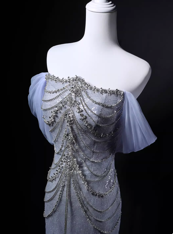 Shiny Prom Dress Off Shoulder Pleated Mermaid Gala Dress Evening Dress Formal Dress  D4526