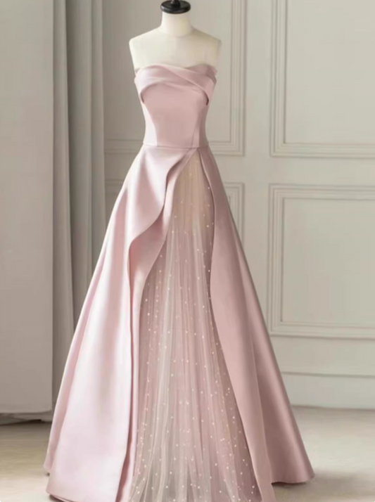 Beauty Prom Dress A Line Strapless Tulle Gala Dress Evening Dress Formal Dress D4531