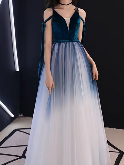 Ombre Prom Dress V-neck Pleated Tulle Gala Dress Evening Dress Formal Dress  D4539