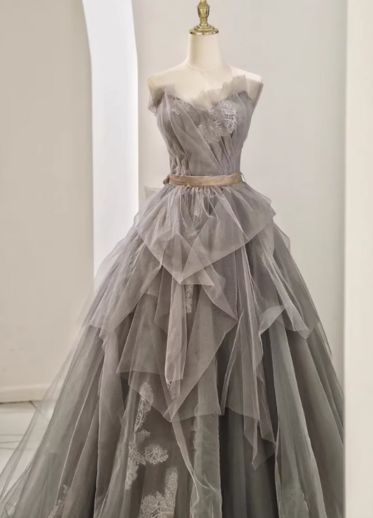New Arrival Prom Dress Asymmetrical Neck Pleated Tulle Gala Dress Evening Dress Formal Dress  D4541