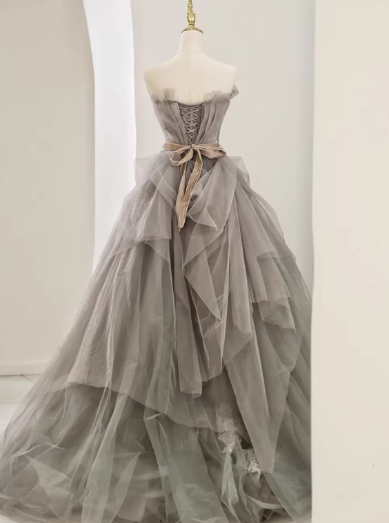 New Arrival Prom Dress Asymmetrical Neck Pleated Tulle Gala Dress Evening Dress Formal Dress  D4541