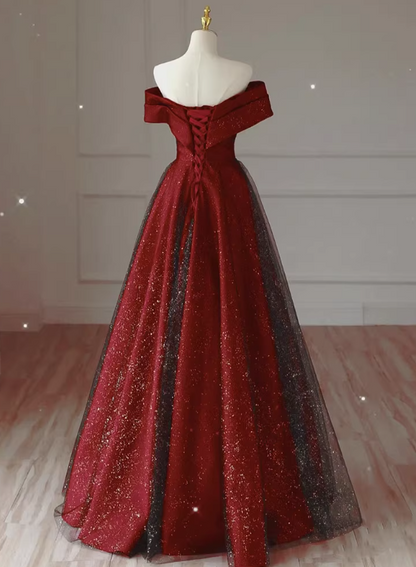 Shiny Prom Dress Off Shoulder Pleated Tulle Gala Dress Evening Dress Formal Dress  D4545