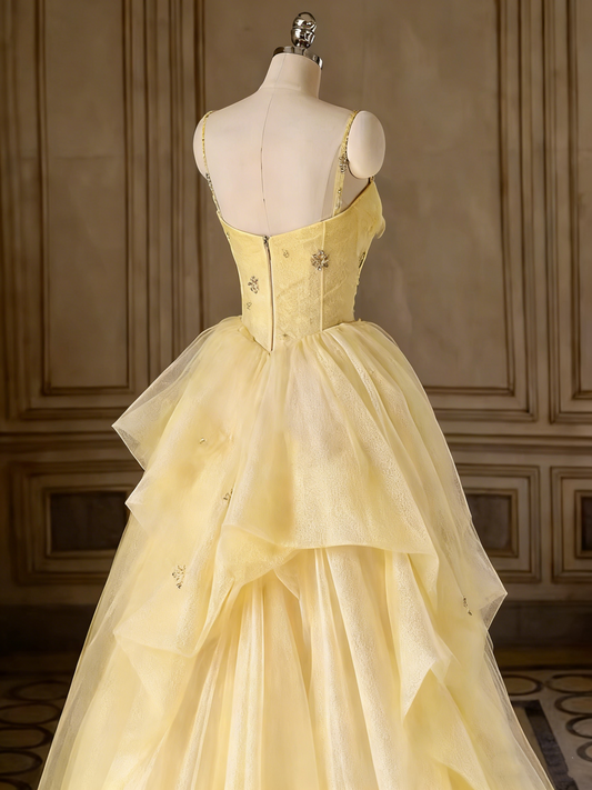 Beauty Prom Dress Spaghetti Straps Pleated Tulle Evening Dress Quinceanera Dress Ball Gown     D4548