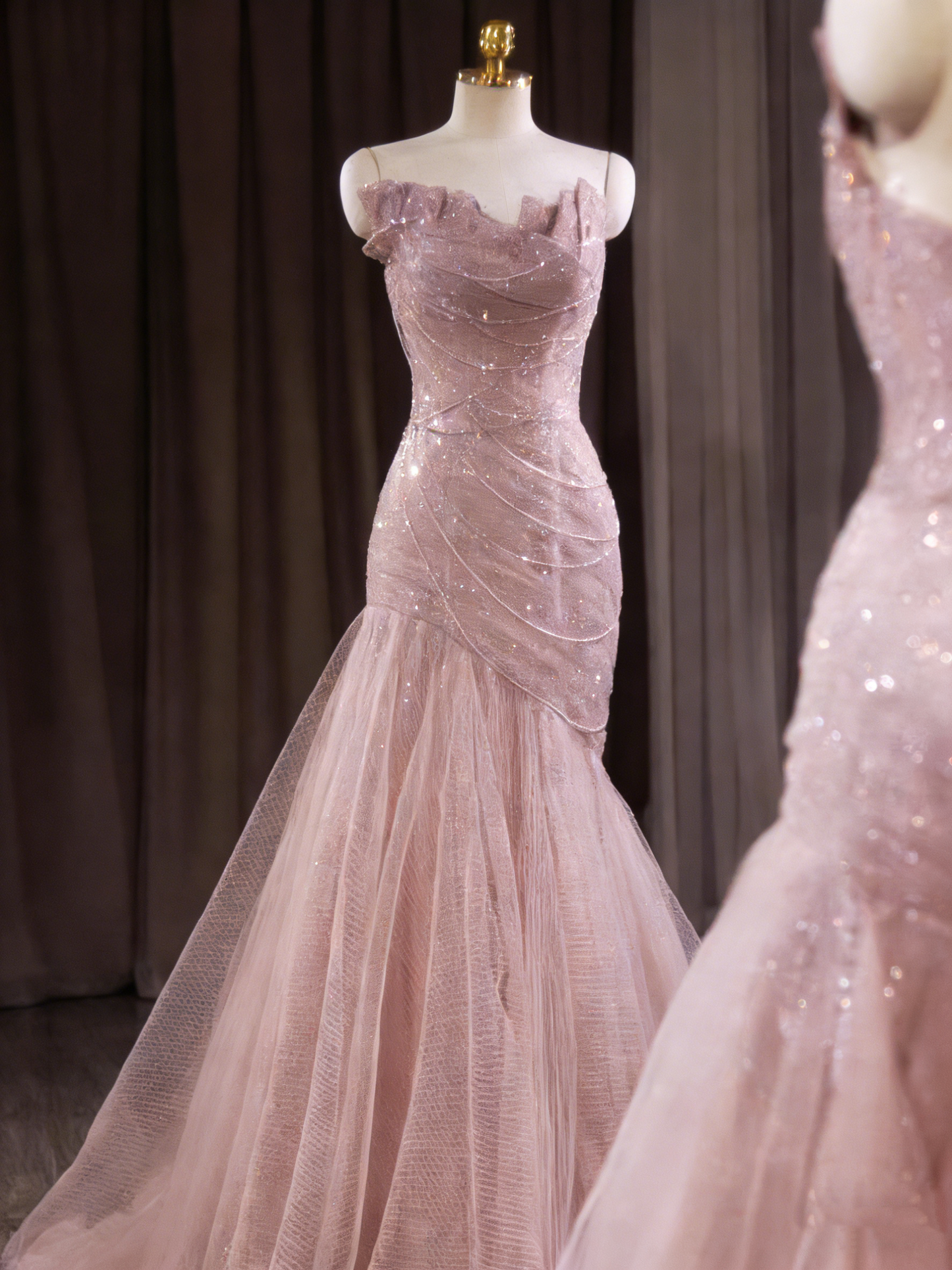 Stunning Prom Dress Strapless Pleated Tulle Mermaid Gala Dress Evening Dress Formal Dress  D4549