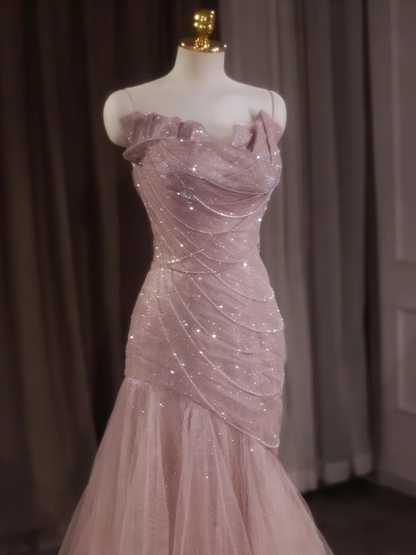 Stunning Prom Dress Strapless Pleated Tulle Mermaid Gala Dress Evening Dress Formal Dress  D4549