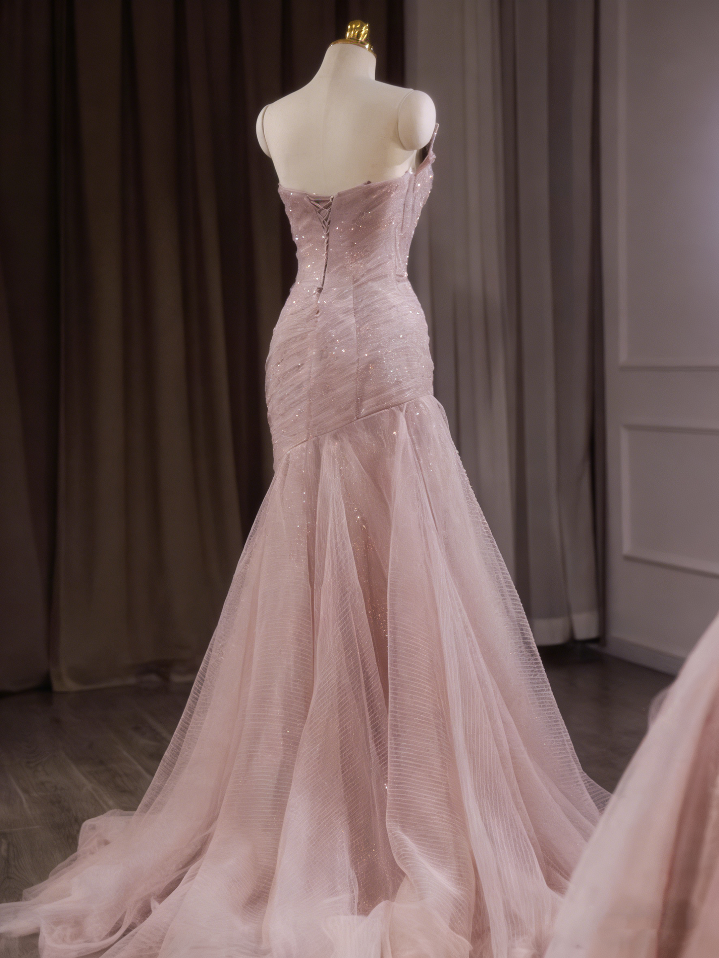 Stunning Prom Dress Strapless Pleated Tulle Mermaid Gala Dress Evening Dress Formal Dress  D4549