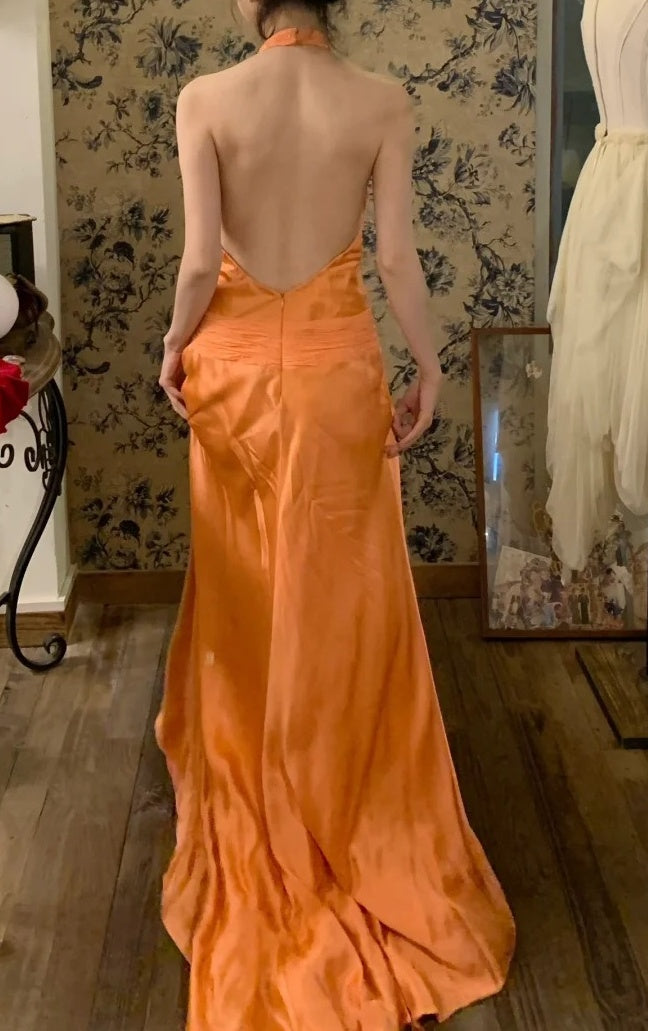 Retro Prom Dress Halter Pleated Gala Dress Cockatail Dress Evening Dress  D4563
