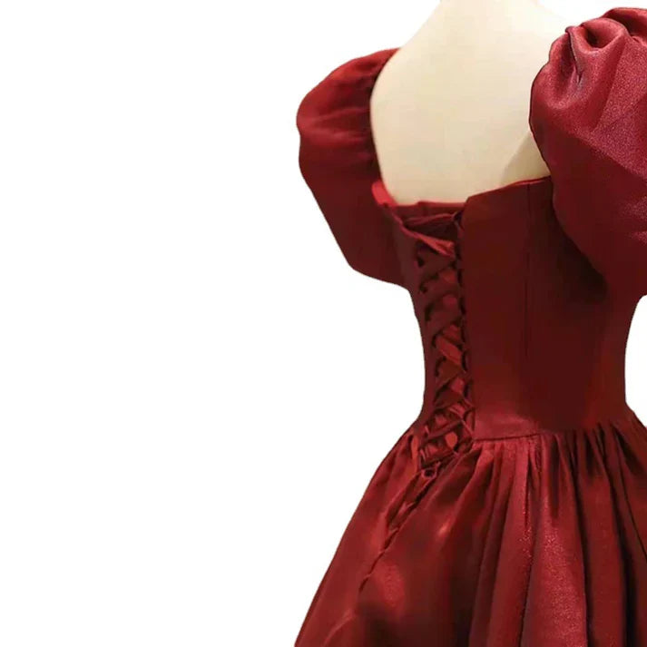 Satin A Line Long Burgundy Prom Dress Floor Length Formal Party Gown MD7562