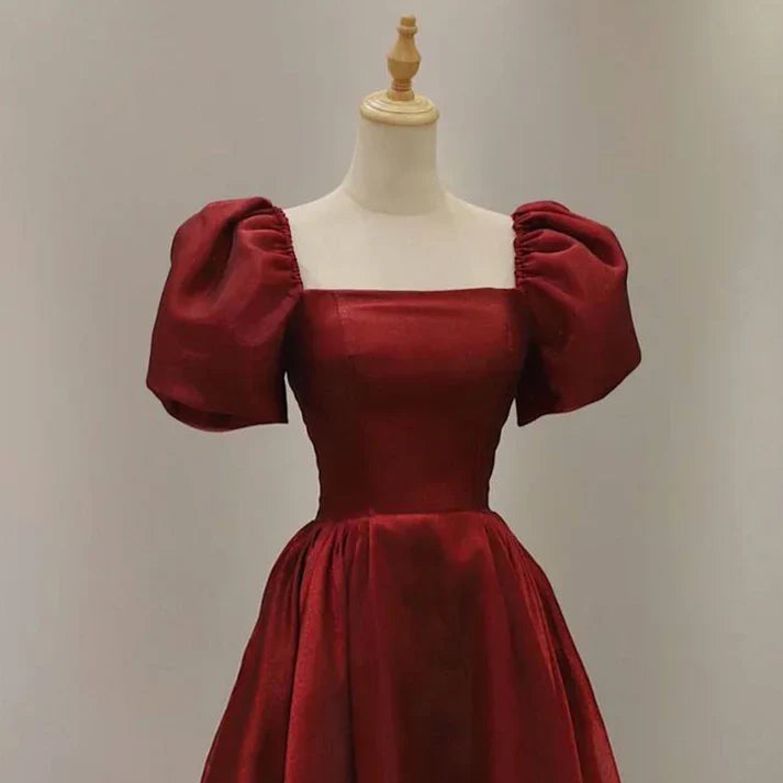 Satin A Line Long Burgundy Prom Dress Floor Length Formal Party Gown MD7562