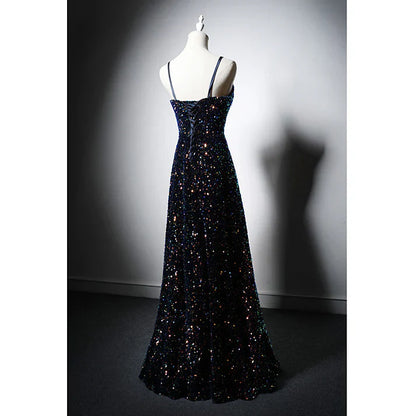 Spaghetti Strap Sequins Prom Dress Shiny Formal Evening Party Dress MD7570