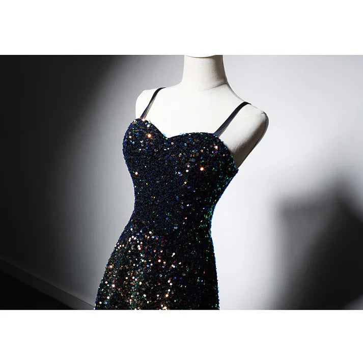 Spaghetti Strap Sequins Prom Dress Shiny Formal Evening Party Dress MD7570