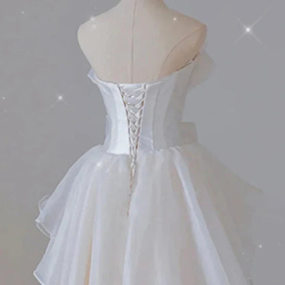 White French Strapless Wedding Gown Bow Tie Long Prom Dress MD7552