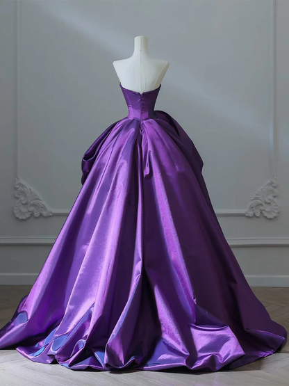A-Line Sweetheart Neck Purple Long Prom Dress, Satin Purple Long Formal Dress MD7259