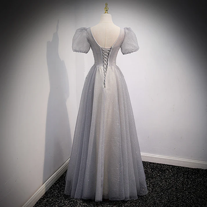 Gray A-Line Sequins Long Prom Dress Formal Evening Dress MD7286