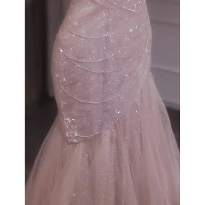 Pink Shiny Tulle Mermaid Prom Dress Fairy Formal Evening Dress MD7578