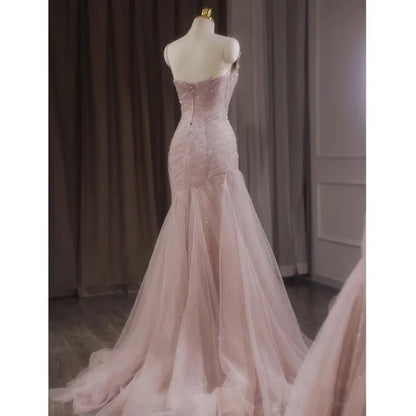 Pink Shiny Tulle Mermaid Prom Dress Fairy Formal Evening Dress MD7578