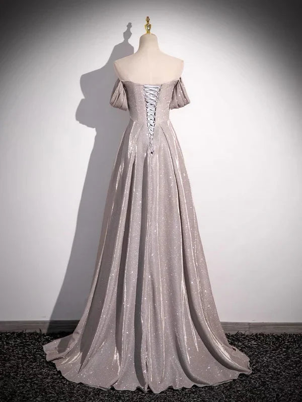 Shiny Off The Shoulder A-Line Long Prom Dress Formal Party Dress MD7675